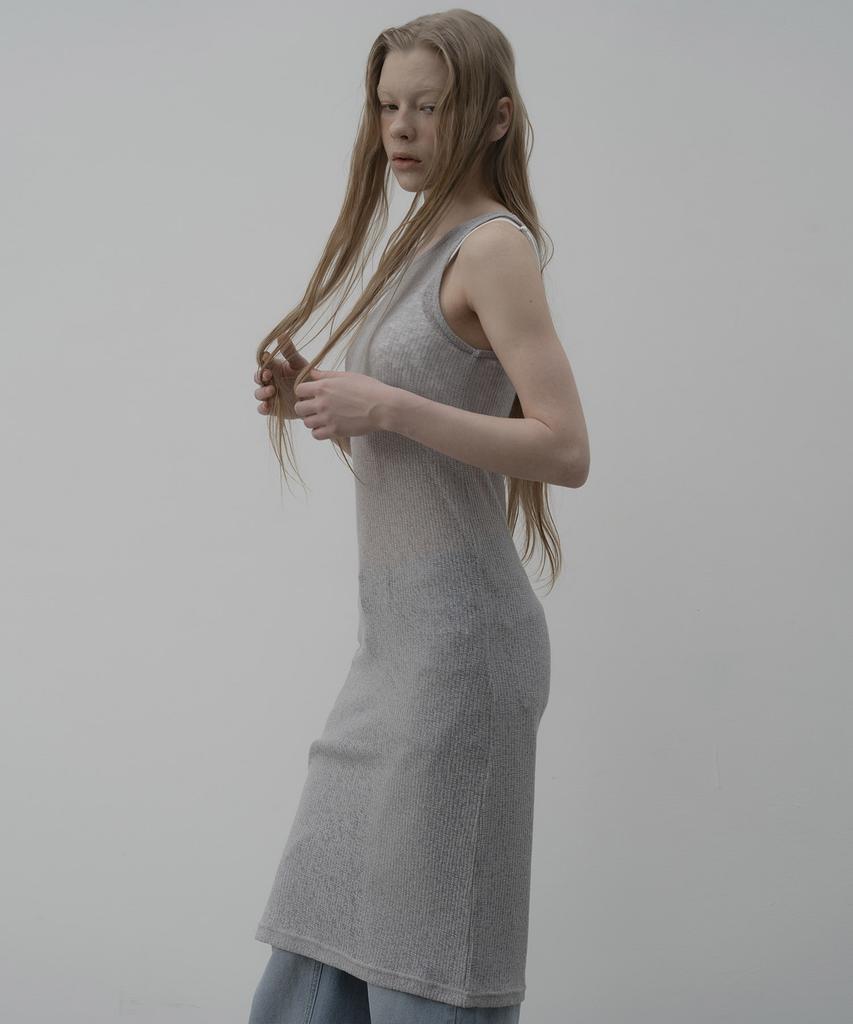 Mosyupamosyu Knit Slim Layered Dress [Light Gray]