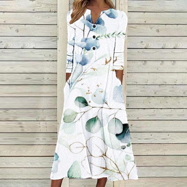 2023 Autumn Women Printed Maxi Dress Long Sleeve Open Chest Skirt Fashion Trendy