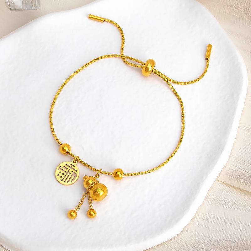 Fu Word Gourd Titanium Steel Bracelet: Fade-Resistant, Versatile Chinese-Style Women's Jewelry, Light Luxury, High-End Original Design.