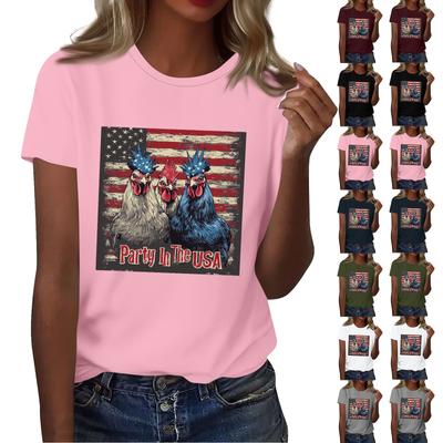 Women's Round Neck Casual Independence Day Printed Short Sleeve T-Shirt Top