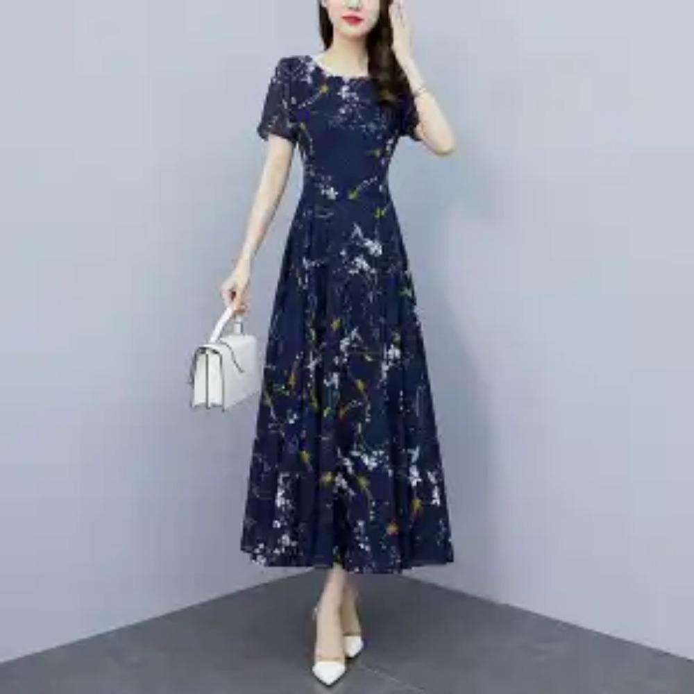 

Элегантная Мода Харадзюку Приталенная Женская Одежда Повседневная Универсальная А-силуэта Юбка Лоскутная Принтованная С круглым вырезом Платья с коротким рукавом 5XL синий