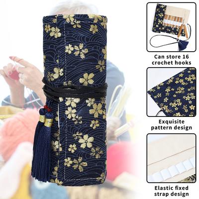 Portable Crochet Hook Organizer Case with Foldable Bag Holder Multi-Use Storage for Knitting Needles Yarn & Accessories