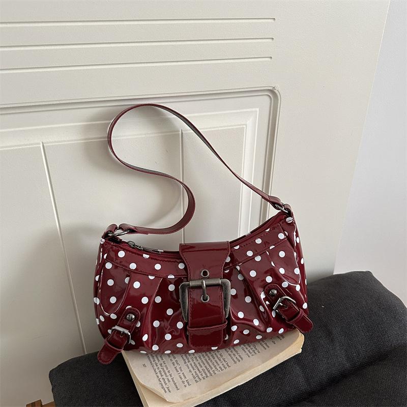 Women Simple Korean Style Retro Polka Dot Armpit Single Shoulder Bag For Daily Commute
