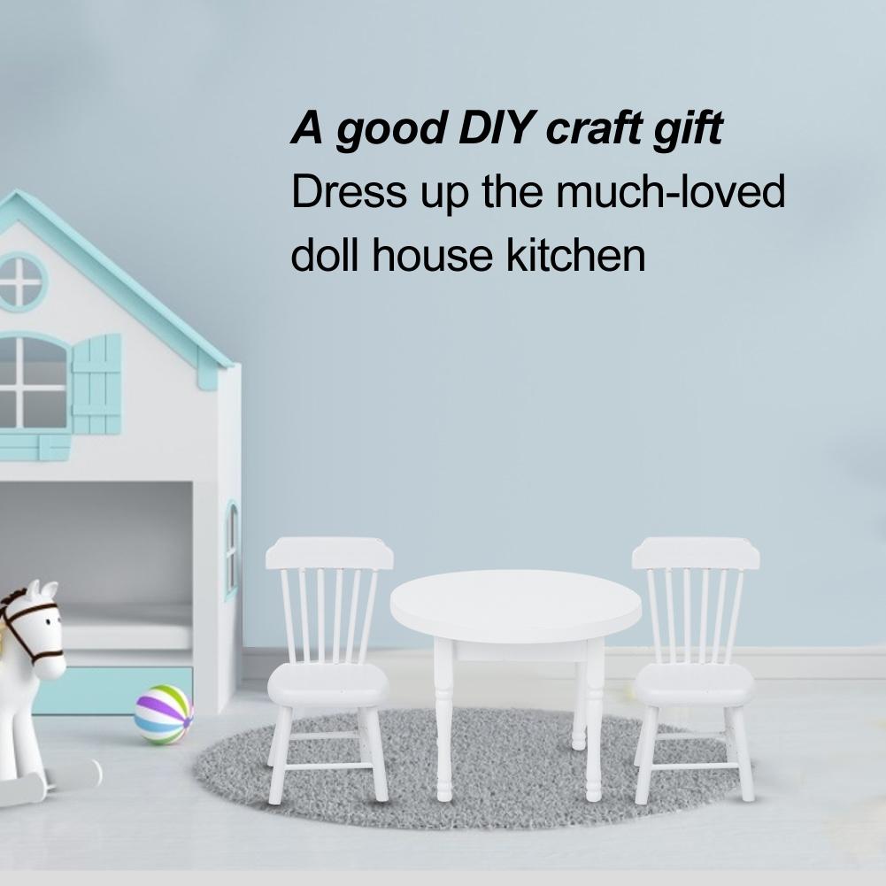 1:12 Doll House Round Dinning Table Chairs Mini Furniture Wooden Doll House Decoration AccessoriesWhite Round Dinning Table Chairs