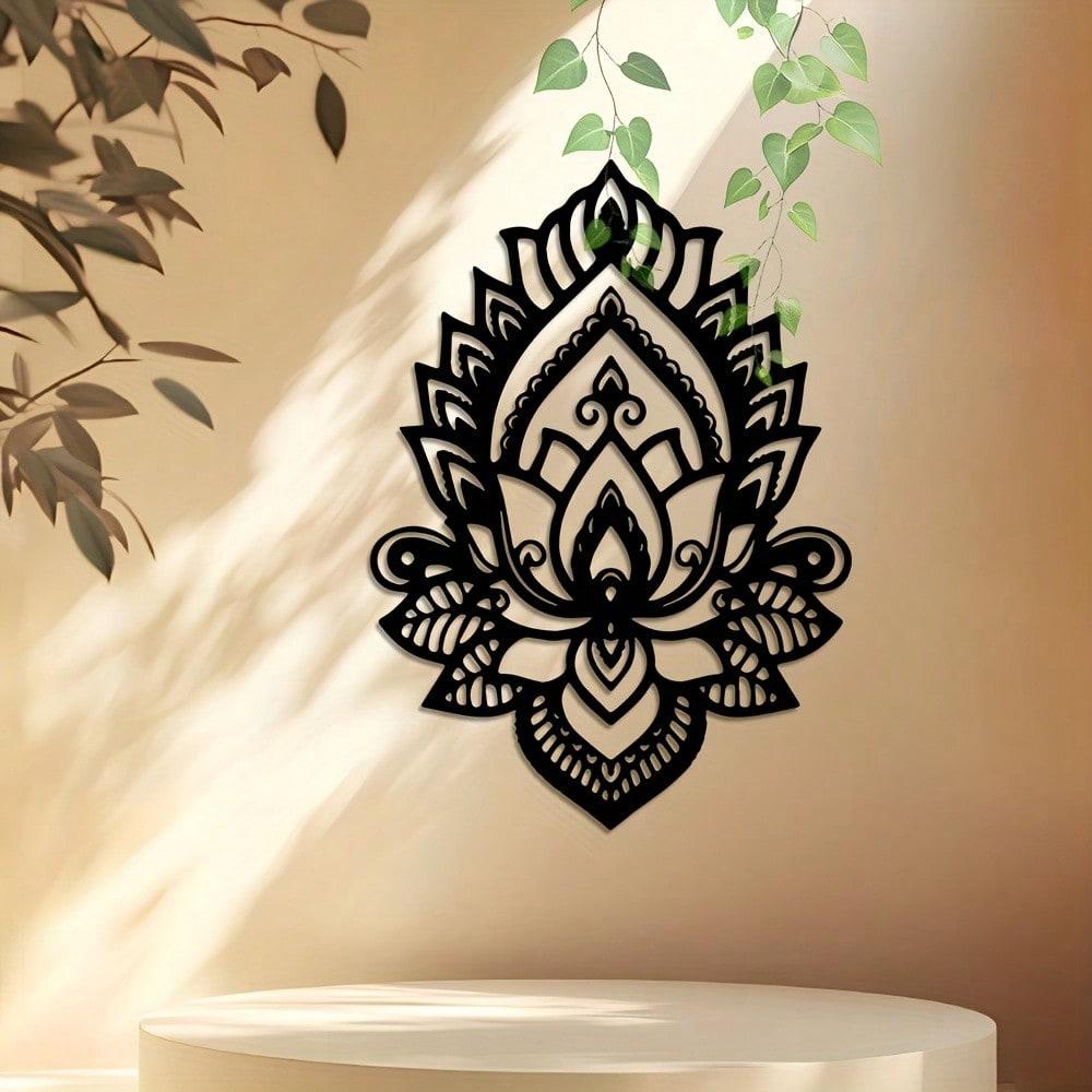 Iron Wall Art Black White Mandala Baroque Style Metal Decor for Indoor Outdoor Home