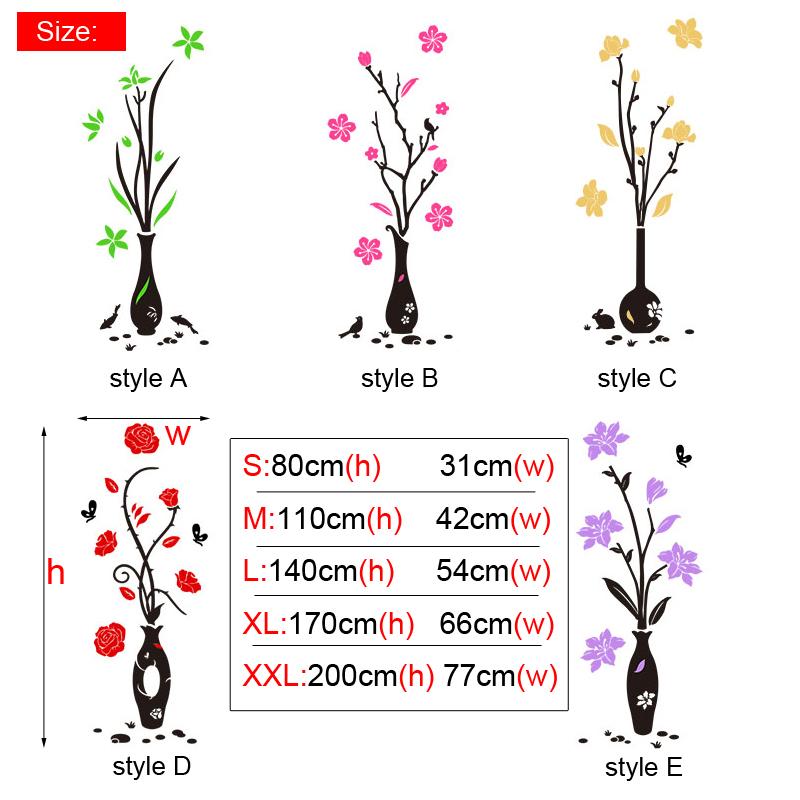 Rose Vase Acrylic Mirror Wall Stickers Plum Blossom DIY Art Wall Decal Living Room Bedroom Home Flower Wallpaper Decor