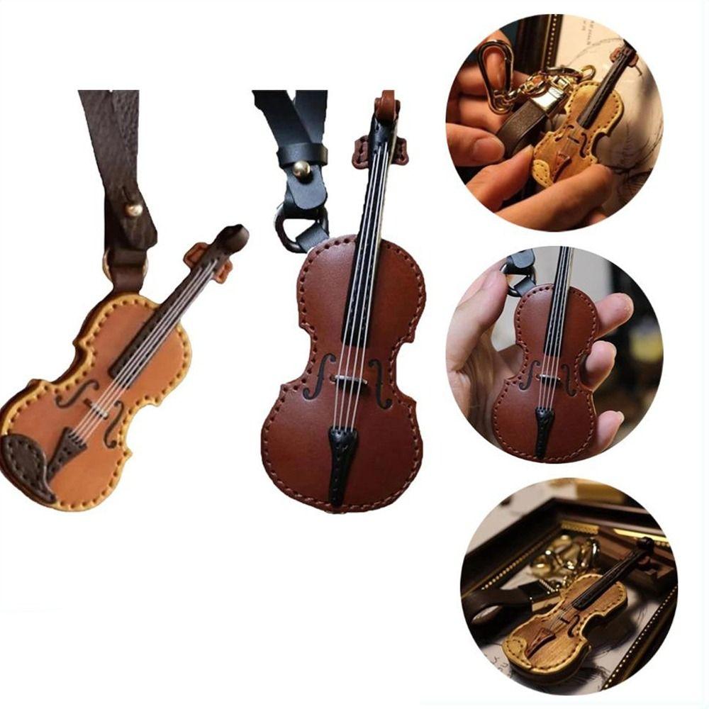 PU Leather Musical Instrument Keychain Creative Bag Pendant Mini Vintage Violin & Cello Keychain
