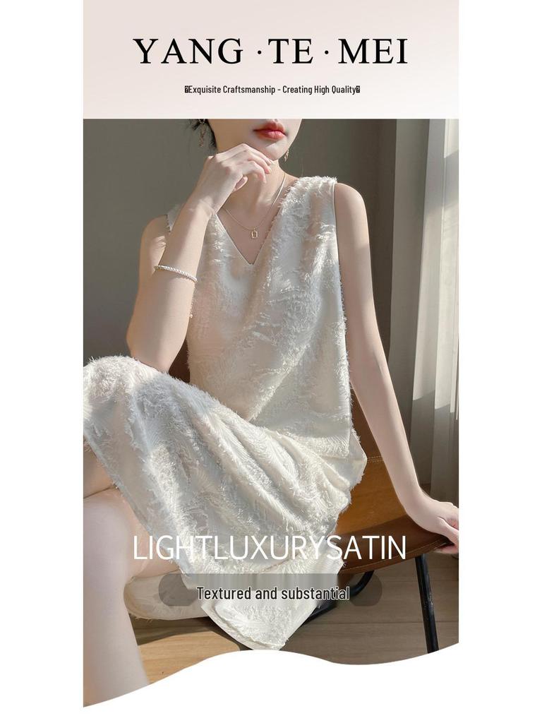 Silk Satin Women's V-neck Sleeveless Cut-out Midi Dress - Summer 2025 Collection