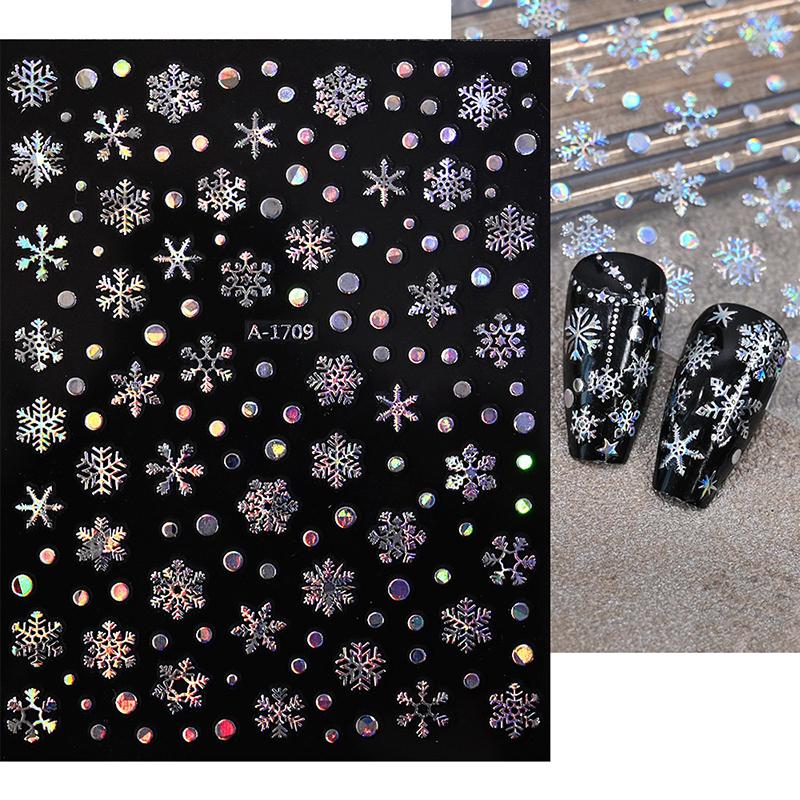 1Sheet Christmas Decorations 2026  Year Nail Stickers Press On Nails Laser Snowflake Snowman Christmas Tree 3D Nail Decal