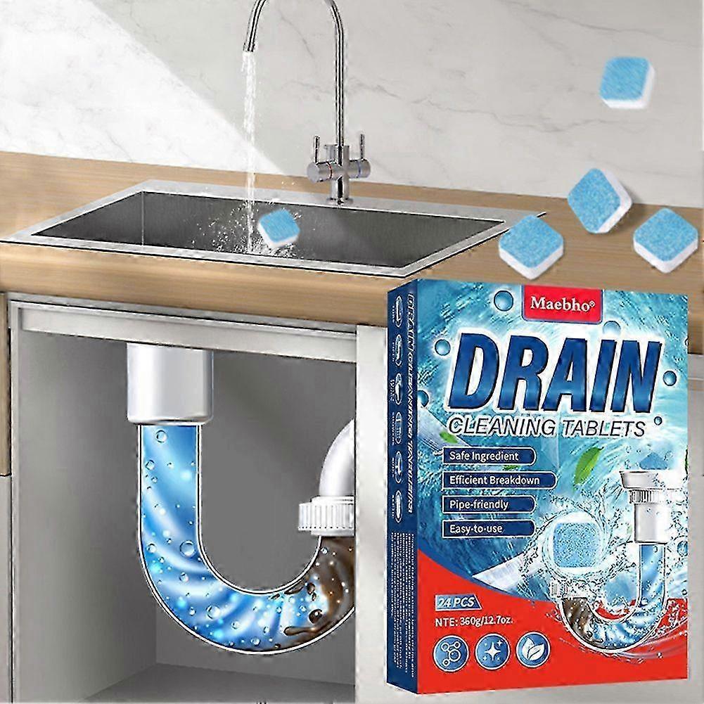 All-Purpose 24Pcs Drain Cleaning Tablets, Fast-Acting Clog Remover & Deodorizer for Kitchen Sink and Toilet Drainage Systems