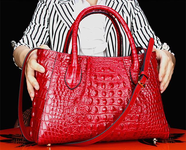 

Новые женские сумки из крокодиловой кожи, женская портативная наплечная сумка-мессенджер из натуральной кожи, модный бренд, красные сумки-тоут