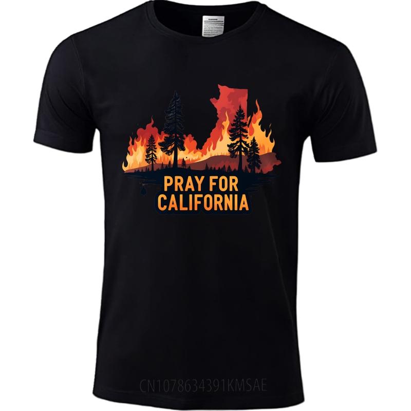 Übergroßes Sommer Herren T-Shirt Kalifornien Feuer Silhouette Bäume Gebet Kurzarm Bequem Rundhals T-Shirt