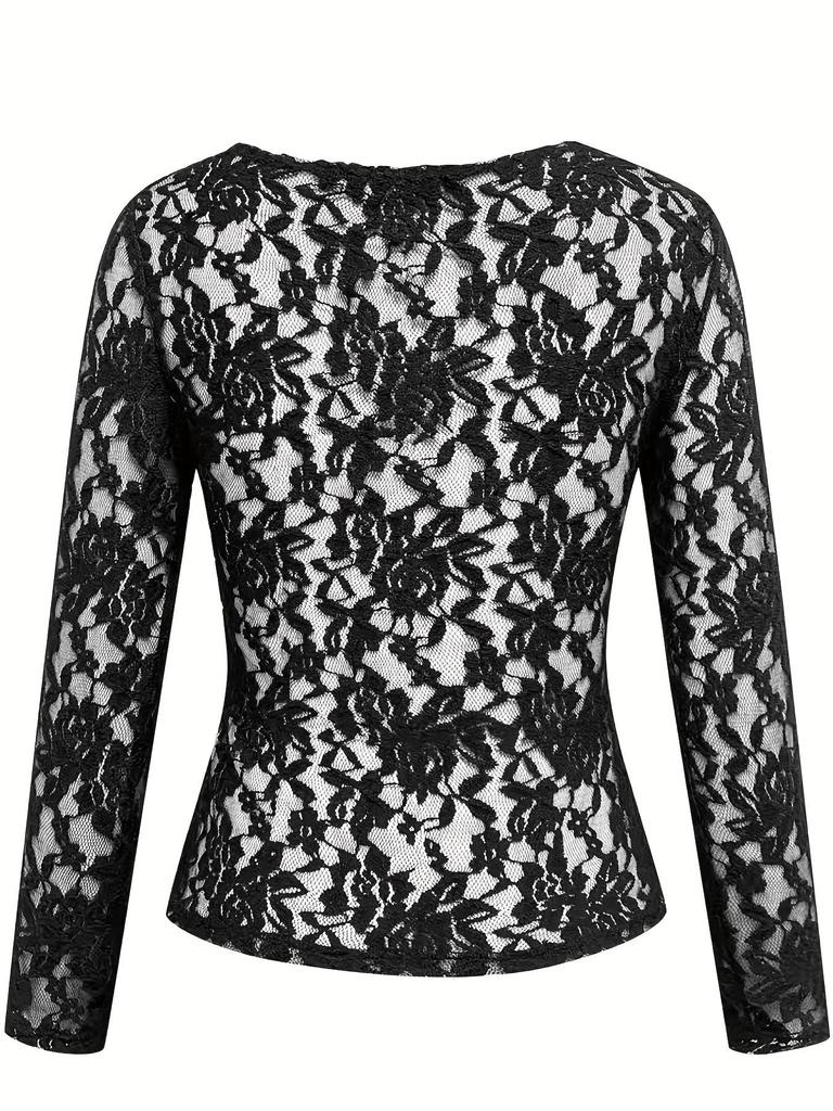 Elegant Women's V-Neck Fan Collar Lace Pullover Top