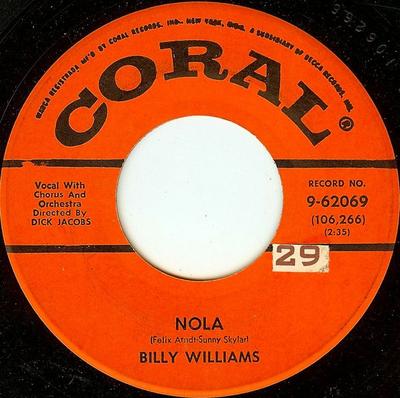 7inch Record BILLY WILLIAMS - Nola / Tied To The Strings Of Your  962069 Coral 1959 US Pop Used