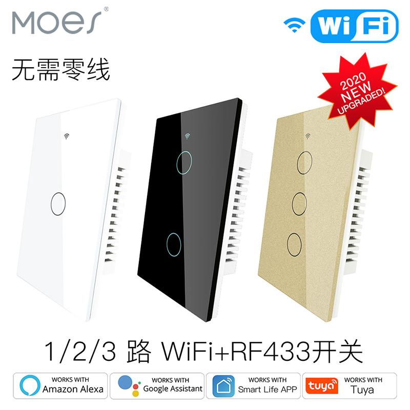 MOES No Neutral Wire Needed RF 433+ Wifi Wall Light Switch Smart Life/Tuya Wireless Remote Switches  1/2/3/4 Gang