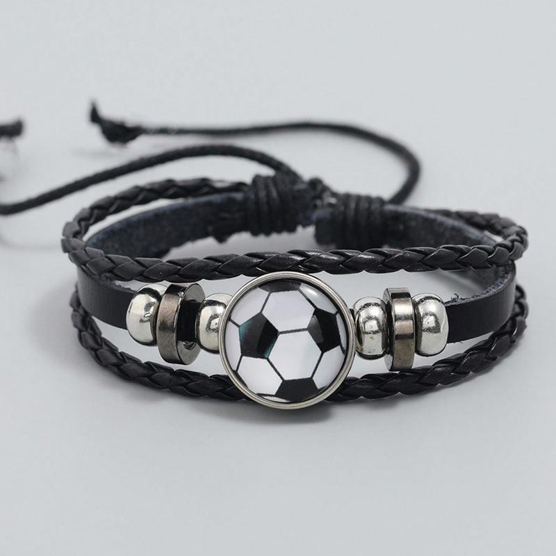 1pc Boys Soccer Decor Braided Detail PU Polyurethane Fashionable Bracelet For Gift