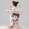 Girls Ice Silk Pajama Set Short Sleeve Cartoon Print Sleepwear Kids 8 Years