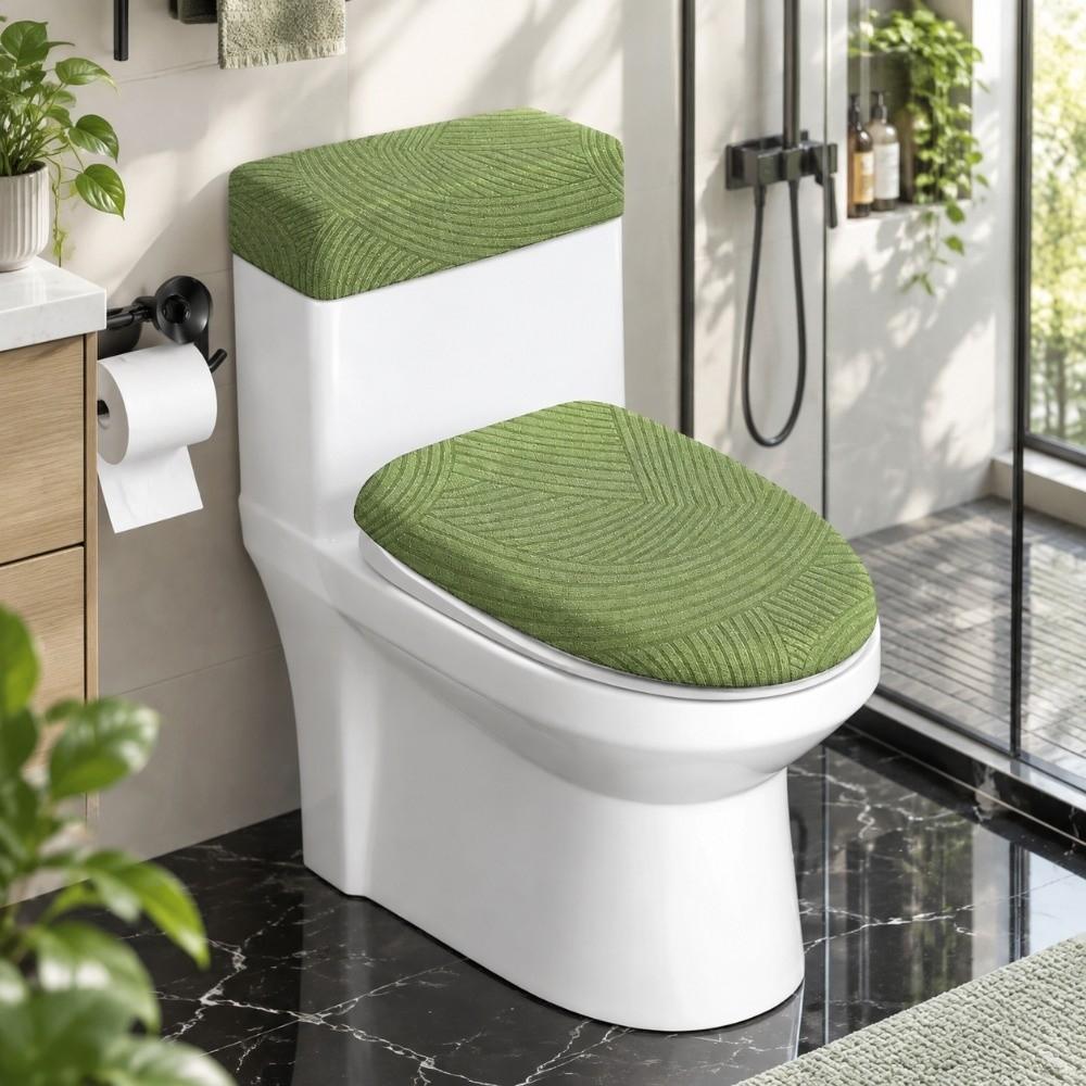 1 Set Machine Washable Toilet Seat Cover Dustproof Bathroom Toilet Cover Set Bathroom