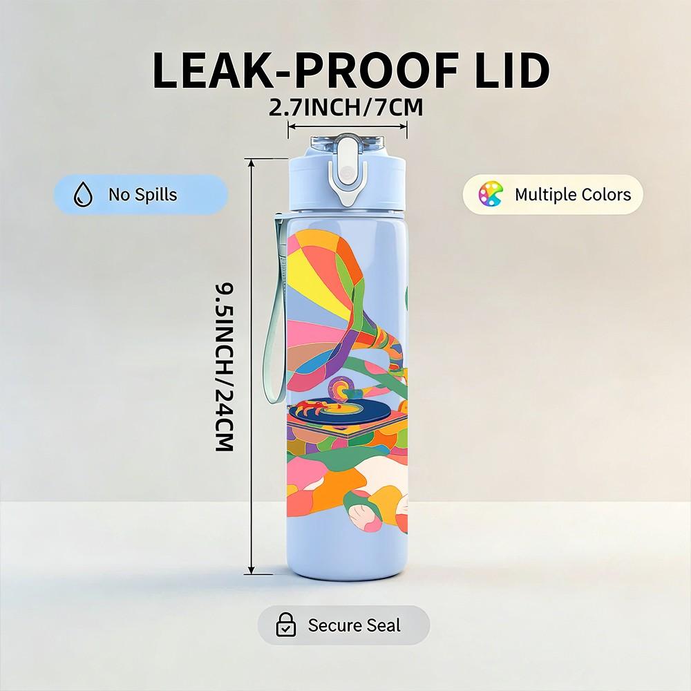 1PC Balloon Cartoon Pattern 750ml Color Plastic Sports Water Bottle Leakproof Flip Straw Lid Suitable for Sports Office Home Use