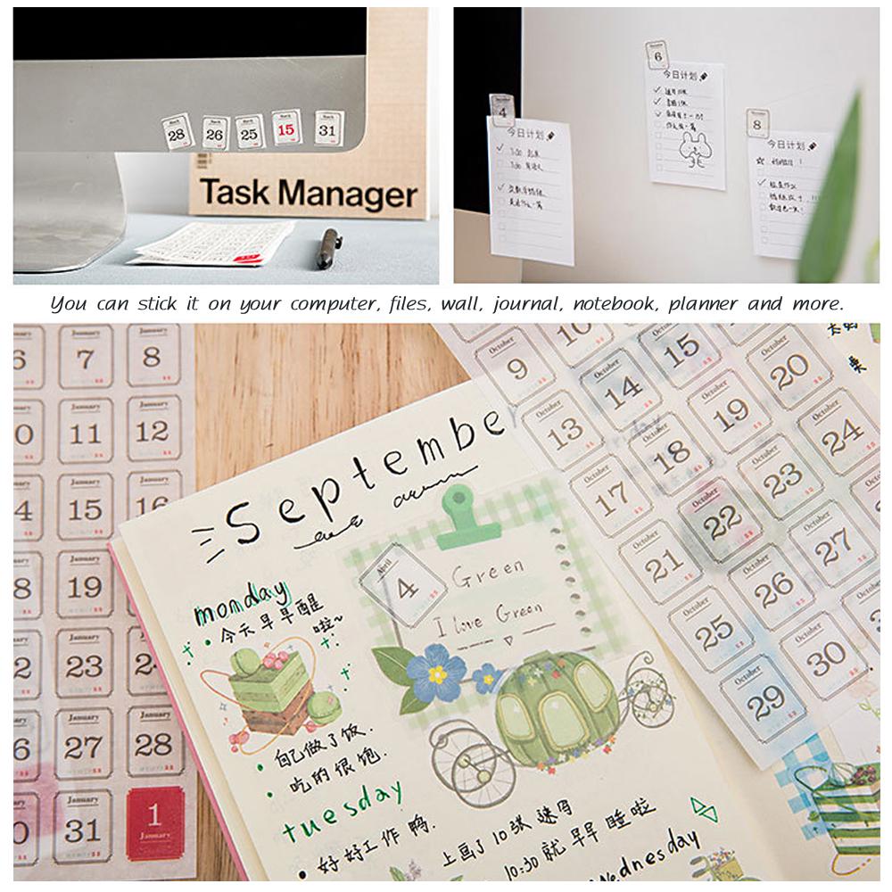 12 Sheets Set Calender Sticker Daily Plan 12 Months 365 Days Label Sticker for DIY Craft Scrapbooking Journal Notebook Decoration Daily Planner Appoi
