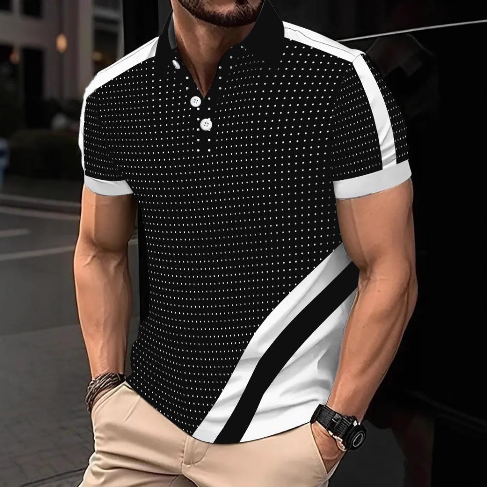 

Stylish, versatile polka-dot loose-fit T-shirt; button-down polo shirt; men’s fashionable sports polo shirt S чёрный