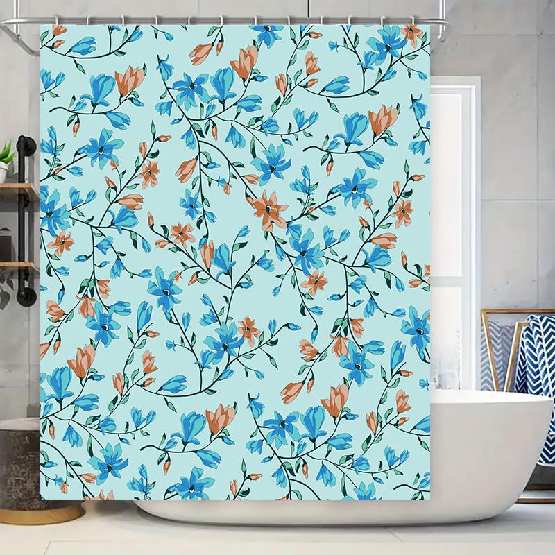 

Modern Flower Blue Decor Shower Curtain Waterproof Fabric Bathroom Liner For Home Decoration In White Blue Colors Size: 69 X 70 W60H190(CM)-1 Pcs