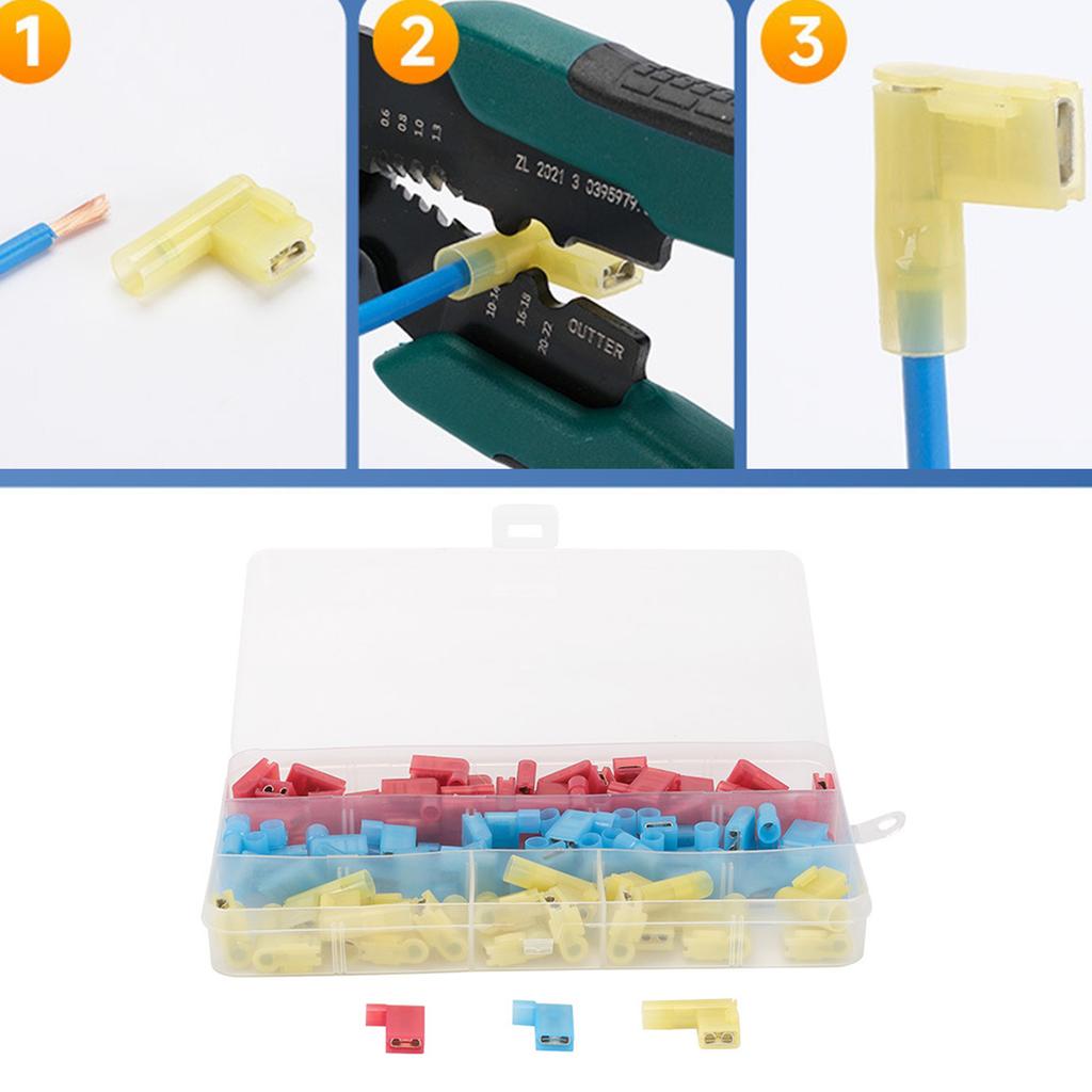 80Pcs Right Angled Spade Connectors Set With Crimping Tool for 22 10AWG Wire Nylon Insulated Flag Terminals Assortment