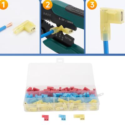 Nylon Insulated Flag Terminals Assortment 80Pcs Right Angled Spade Connectors With Professional Crimper Tool 22 14AWG