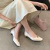 2025 Spring New Square Head Satin Rhinestone Buckle Sleeve Feet Mary Jane Thick Heel Shallow Mouth Versatile OL Evening Women's Shoes