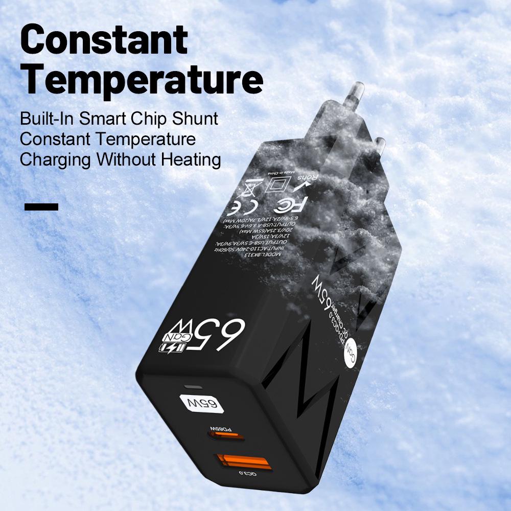65W PD Fast Charger QC3.0, Compatible with Phones and Tablets, EU Standard.