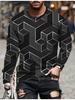 T Shirts for Man Geometric Block 3D Print Autumn Long Sleeve T-Shirt Pullover Casual Male Tops Street Lightweight Men's Clothes
