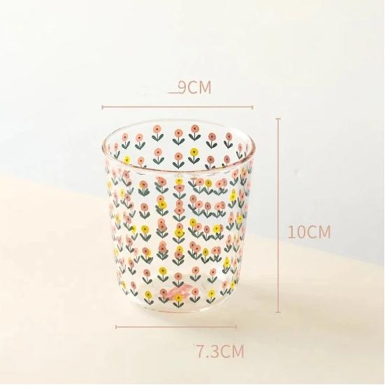 Heat Resistant Borosilicate Glass Flower Cup, Floral Glass Cup, Milk, Juice & Breakfast Drinking Glass