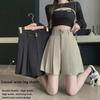 Women's Khaki Pleated A-Line Culotte Shorts - 2024 Summer Fashion Wide-Leg Style