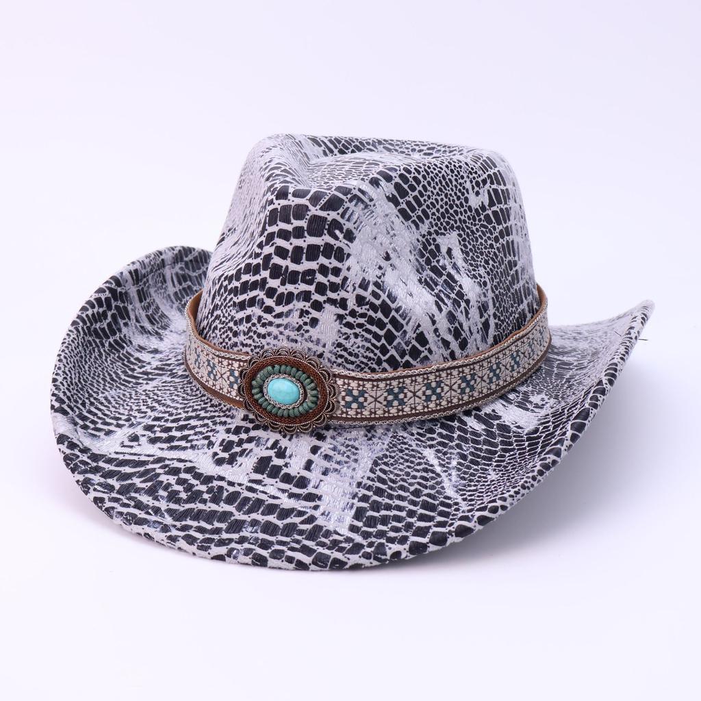 Vintage Western Cowboyhut Party Orgie Krokodil-Imitation Hut Damen Premium Zylinder Großer Rand