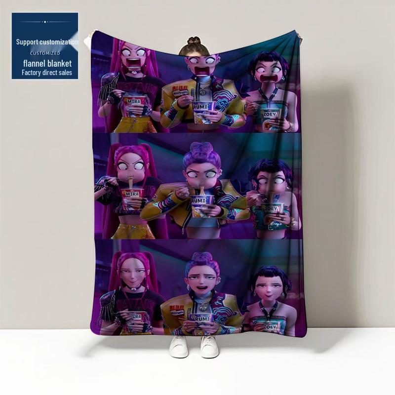 K-POP Demon Hunter Team Flannel Blanket – Custom Pattern Air Conditioning & Leg Cover Blanket
