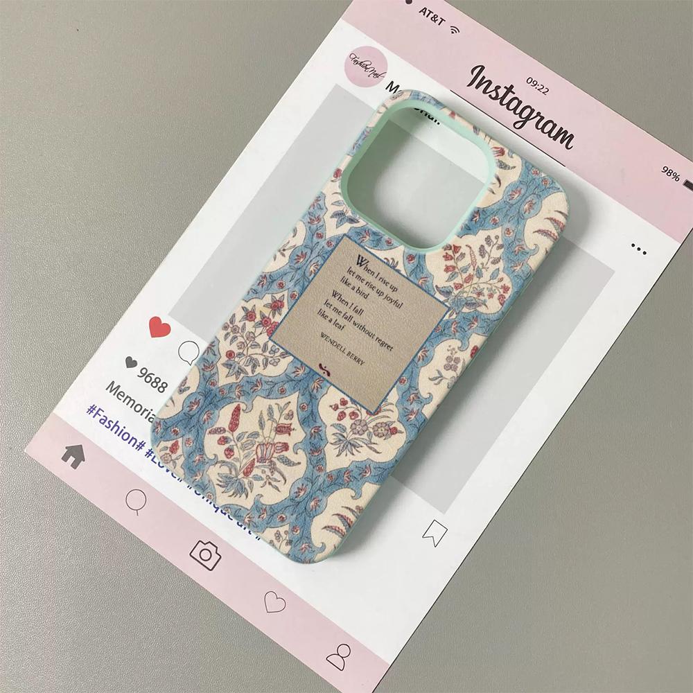 

Vintage style flower label Lychee Grain Phone Case For iPhone 17 17Air 16 15 14 13 12 11 Pro Max 14 15 16 Plus Soft Cover Funda iPhone 14