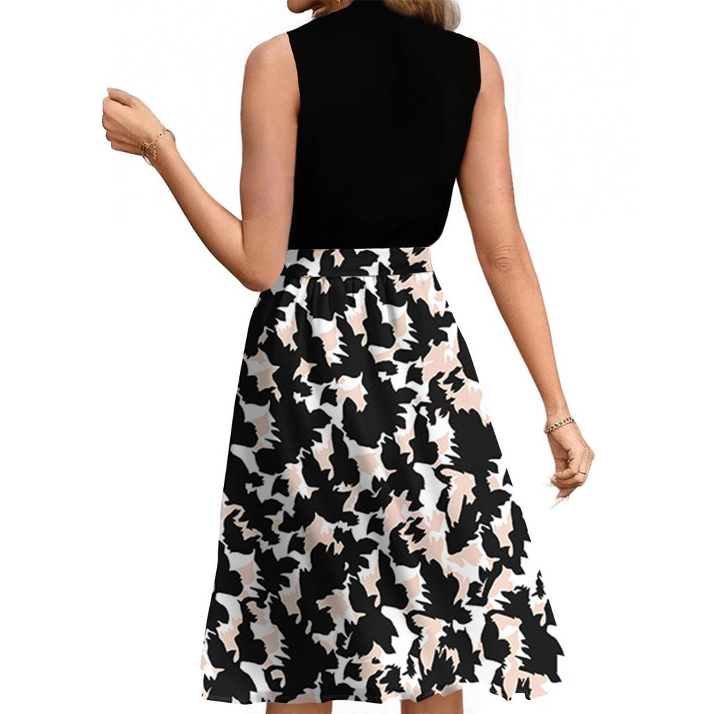 Women's Fashion Casual Lace-up Sleeveless Round Neck Splicing Short Dress
