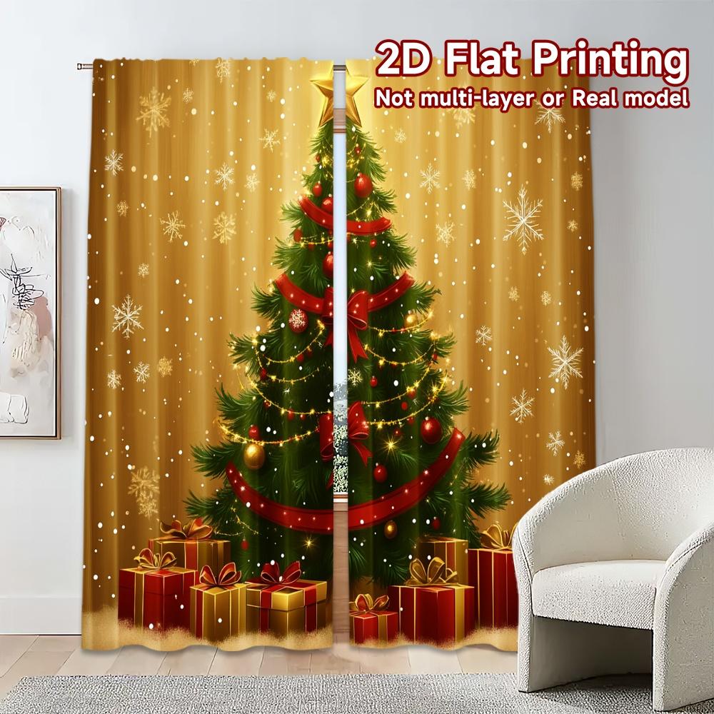 Curtains Christmas Tree Gifts Snowflakes Popular Curtain Versatile Durable Polyester Decorations Home Perfect Set Of 2 Made