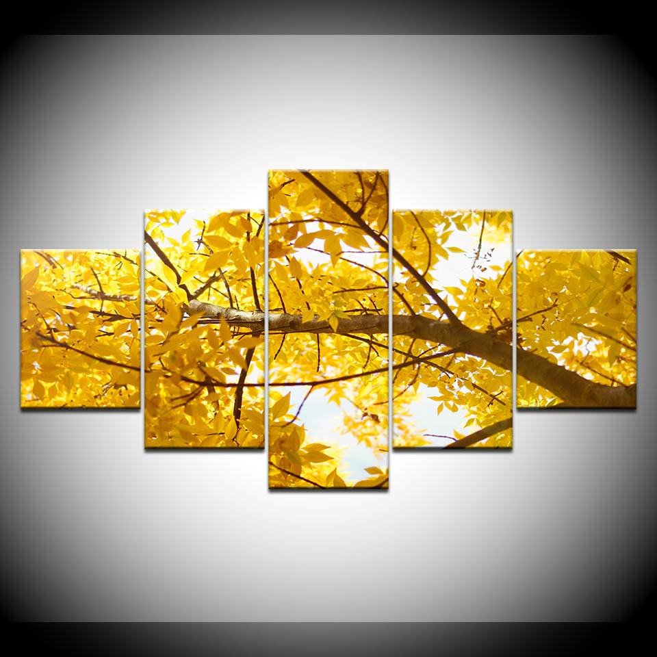Yellow Ginkgo biloba 5 Piece HD Wallpapers Art Canvas Print modern Poster Modular art painting for Living Room Home Decor