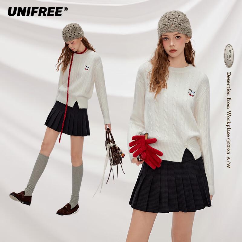 UNIFREE Women's Cable Knit Puppy Embroidered Round Neck Sweater