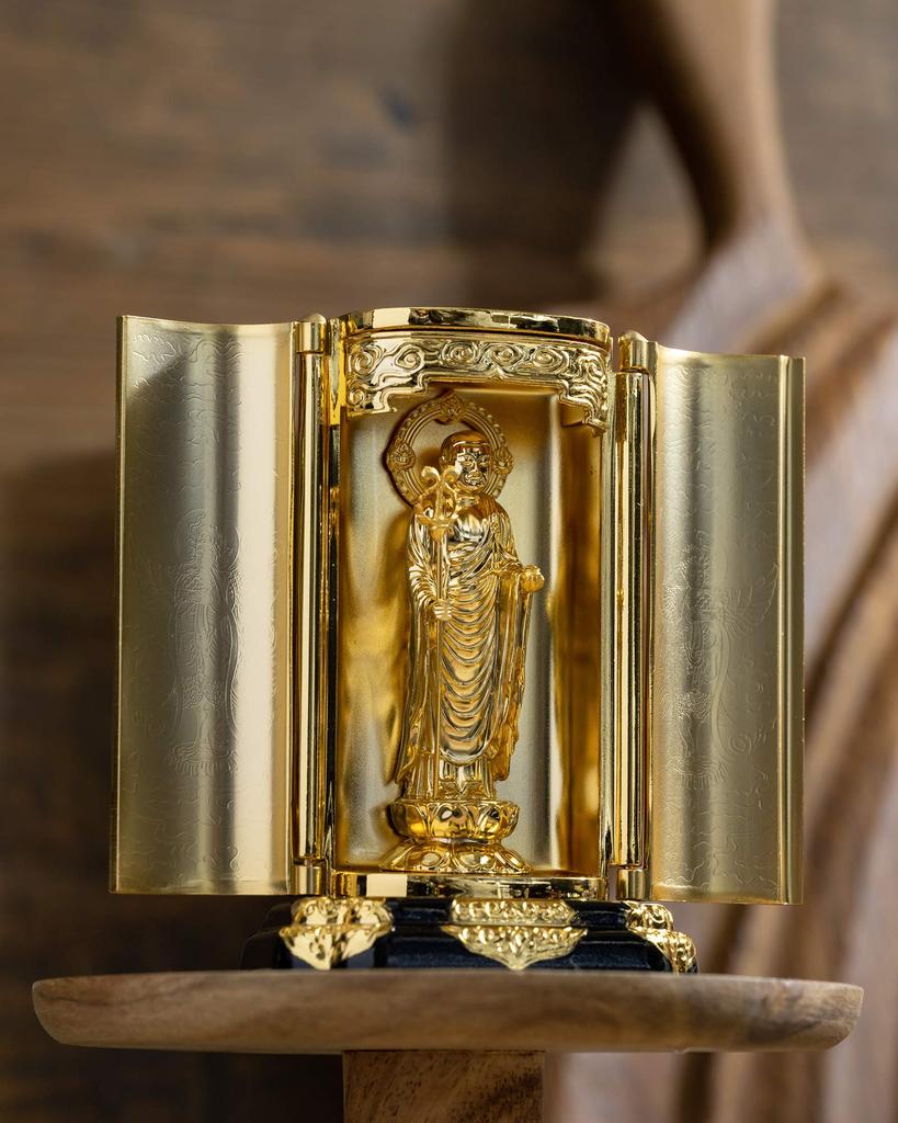 Buddhistická socha Jizo Bódhisattva se svatyní pro bezpečného božstva pro dítě Takaoka měď Bódhisattva (pozlacené/24karátové zlato) - ""Modlitba""