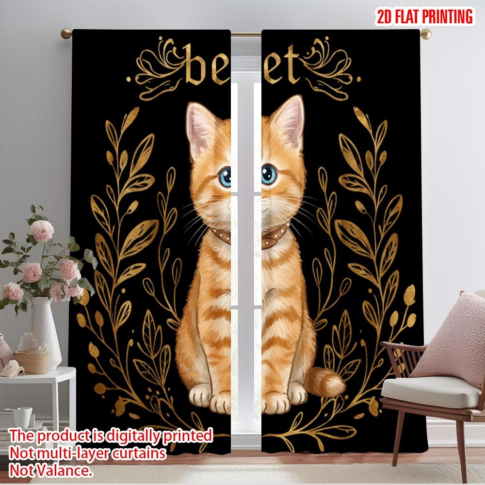 

2pcs 2D flat printing Drapes Cute Orange Tabby Cat Polyester Without Electricity Seasonal Party & Holiday Decor Use for Indoor 52.50×116.00 CM 2pcs