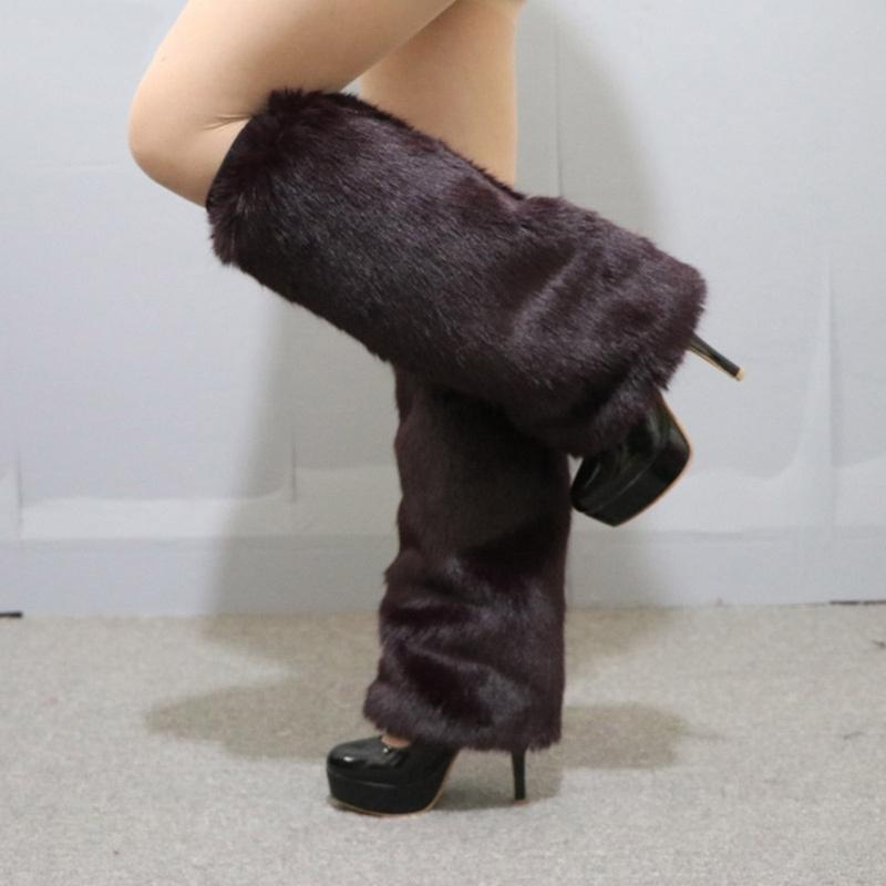 Elegant Soft Furry Leg Warmers Winter Accessory for Women Thermal Warm Fuzzy Plush Boot Cuffs Covers Leg Gaiters Socks