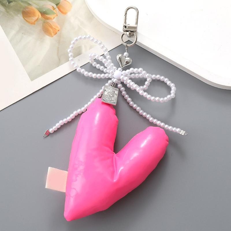 Elegant Beaded Keychain Phone Charm Unique Keyring Padded Heart Bowknot Bag Pendant Accessory for Purse Backpack Handbag