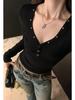 Korean Style V-Neck Button Long Sleeve Slim Fit T-Shirt for Women, Autumn 2025