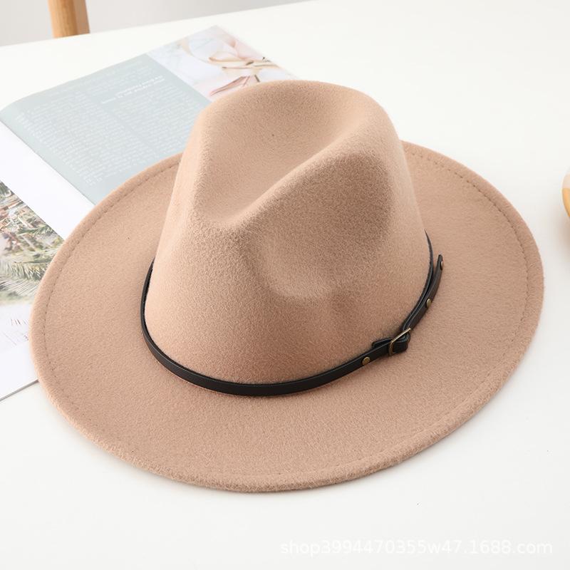 New Men's and Women's Woolen Top Hats, Jazz Hats, Retro Black Woolen Jazz Hats, Flat-brimmed Big Eaves Hats.