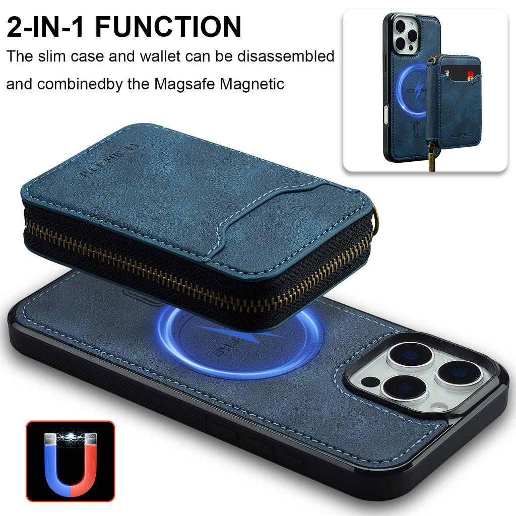 LC.IMEEKE L6 For iPhone 15 Pro Max Magnetic Case Detachable Zipper Wallet Leather Coated PC + TPU Phone Cover