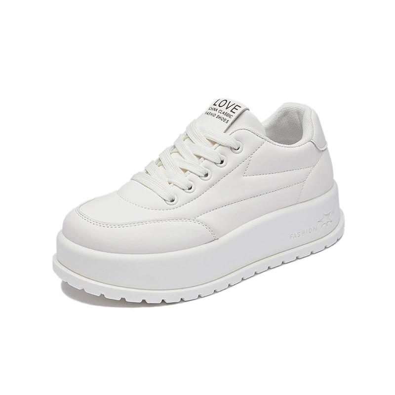 Lässige Plateau-Sneaker für Damen Bequeme PU-Leder Schnür-Laufschuhe Rutschfeste Tennis-Sneaker Atmungsaktive Damen-Laufschuhe