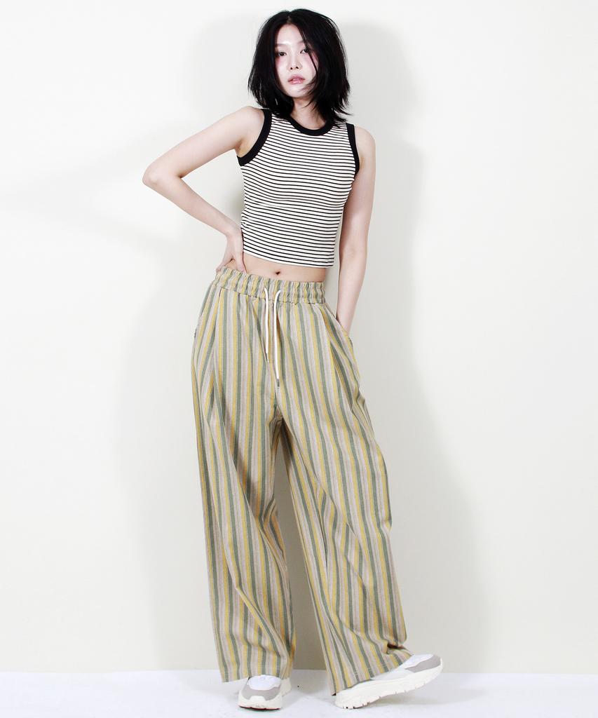 Deumakeu Vintage Stripe Wide Pants Sage Green