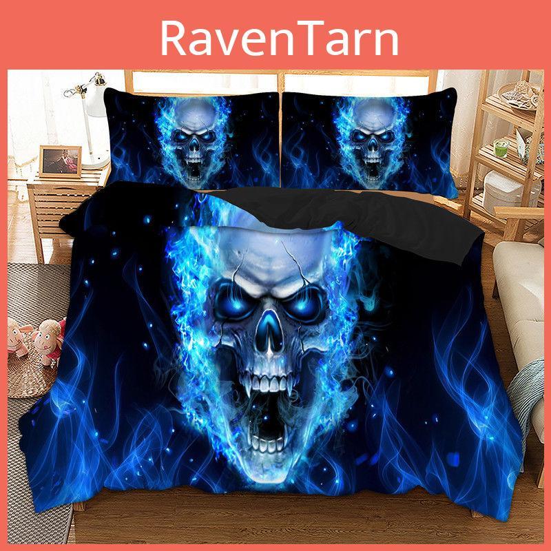 Unique 3d Blue Fire Skull Duvet Cover Pillow Cases Quilt Cover Bedding Set Perfect For Gifting